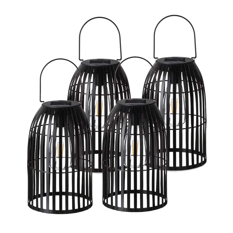 Glitzhome 9.75"H Metal Woven Solar Powered Outdoor Hanging Lantern - 4PCS Black