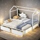preview thumbnail 1 of 13, White Twin XL/King Metal House Bed with 2 Drawers