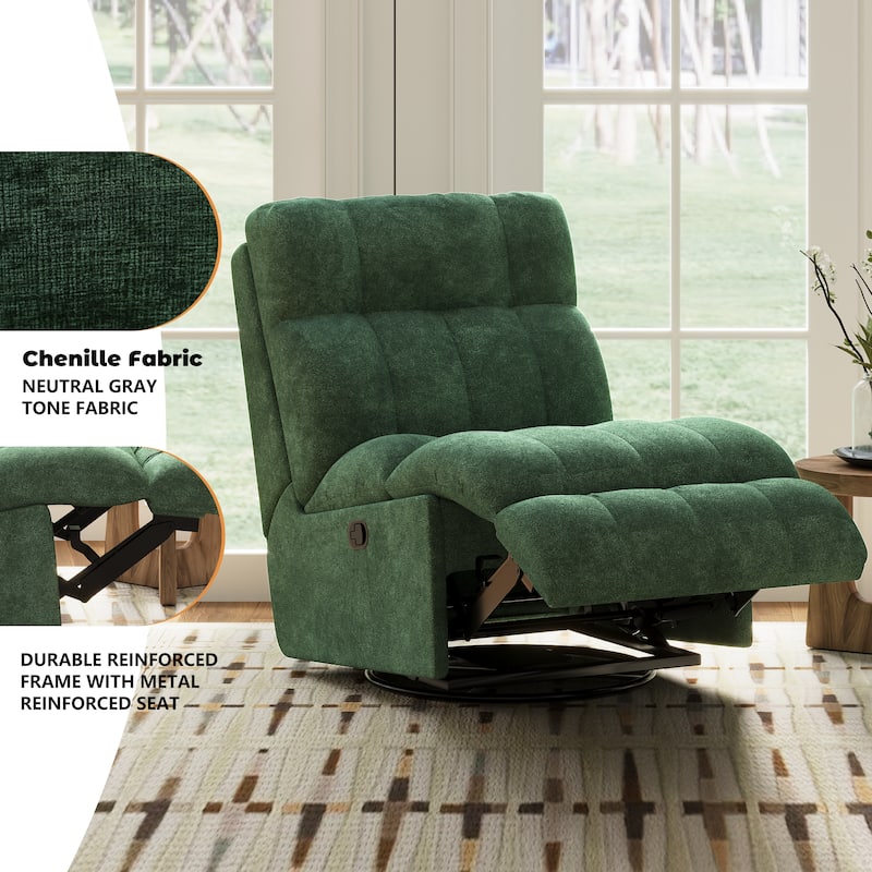 360° Swivel Rocker Recliner Chair Chenille Upholstered Manual Recliner