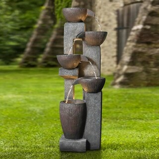39-inch High 5-Tier Outdoor Water Fountain w/LED Lights for Patio Deck