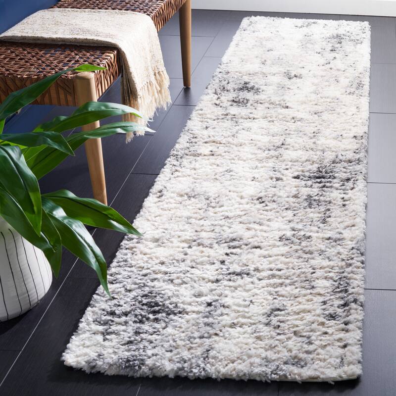 SAFAVIEH Berber Shag Zoje Modern 1.2-inch Thick Rug.. - 2'2" x 9' Runner - Ivory/Grey
