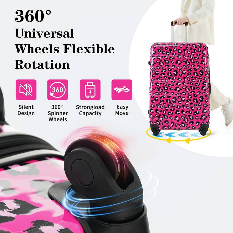 3-Piece, Modern Luggage Sets, Expandable Luggage with Silicone Handles and TSA Lock, for Boarding Travel, Hot Pink Leopard