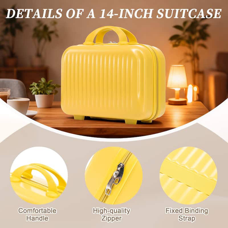 14"/20" 2 pcs/set in ABS Spinner Wheel Luggage, with Combination Lock and Front Opening Design, 14" Cosmetic Case