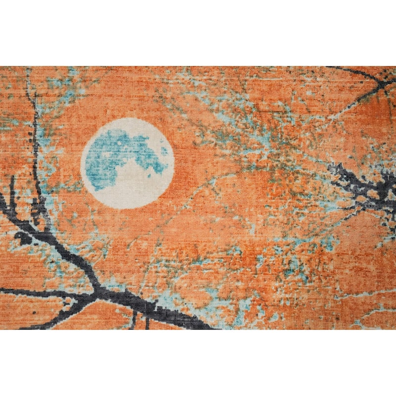 Hand Knotted Oriental Viscose Silk Carpet Modern Pictorial Multi-Colored Abstract Area Rug - 7' 11'' X 5' 0''