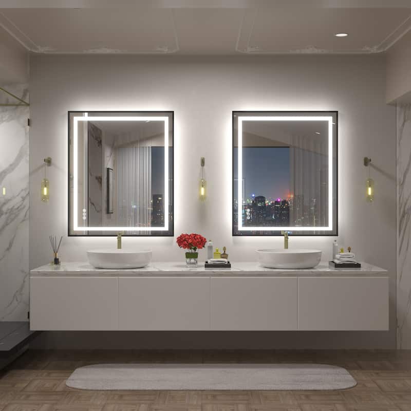 Black Metal Framed LED Front Light and Backlit Anti-Fog Wall Bathroom/ Vanity Mirror