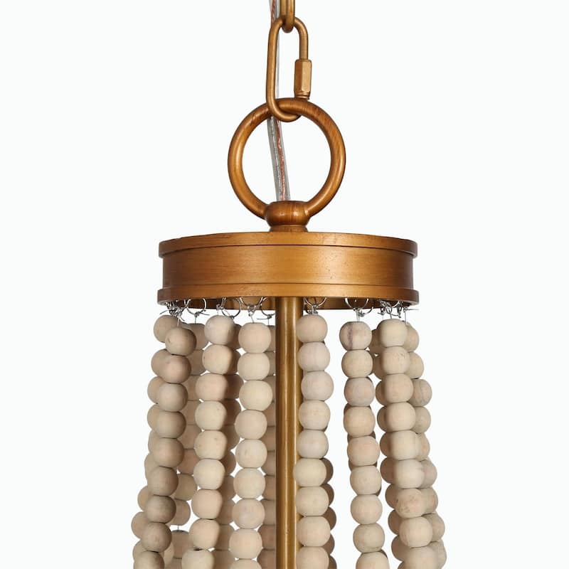 Modern Glam French Country Wood Beaded Chandeliers Ceiling Lights for Bedroom Living Room, Dining Room - D 17.7'' x H 95.2''