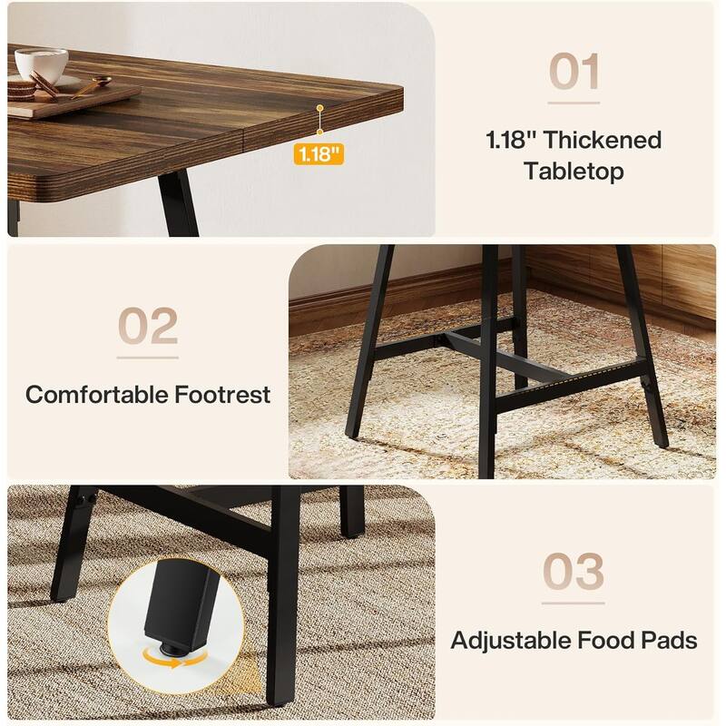 31.1" Square Industrial High Top Bar Pub Table, Small Kitchen Dining Table - 31.1" W × 31.1" D × 35.43" H