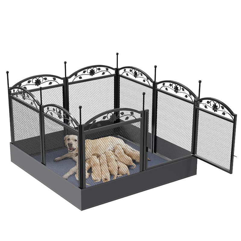 Dog Whelping Box Playpen Fence Pet Large Whelping Box Cage with Pad - 50x50x35 inch