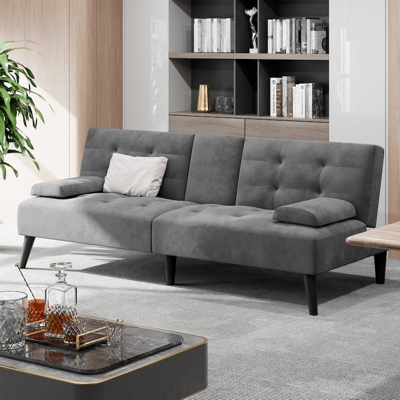3-in-1 Convertible Sofa Bed with Folding Cup Holders & Adjustable Backrest – Modern Futon with Removable Armrests