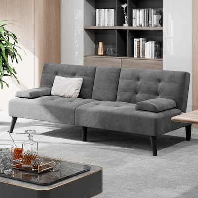 3-in-1 Convertible Sofa Bed with Folding Cup Holders & Adjustable Backrest – Modern Futon with Removable Armrests