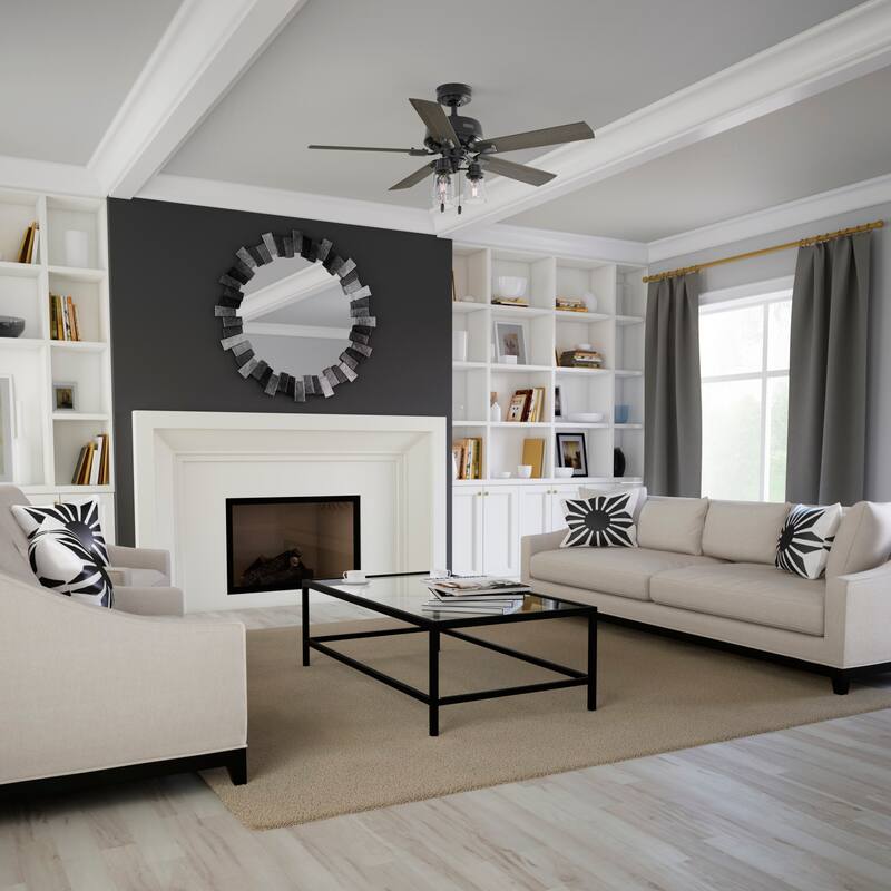 Hunter 52" Hartland Ceiling Fan with 3-Light LED Light and Pull Chains - Farmhouse, Transitional
