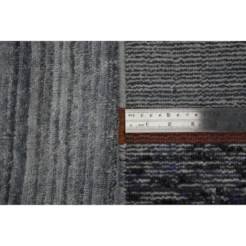 Hand Knotted Oriental Viscose Silk Carpet Tribal Tribal Greys & Charcoal Gabbeh Area Rug - 10' 0'' X 7' 8''