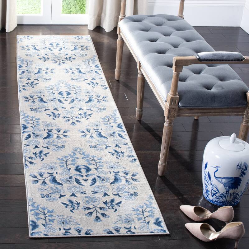 Martha Stewart by SAFAVIEH Valeriea Traditional Rug - 2' x 12' Runner - Cream/Blue