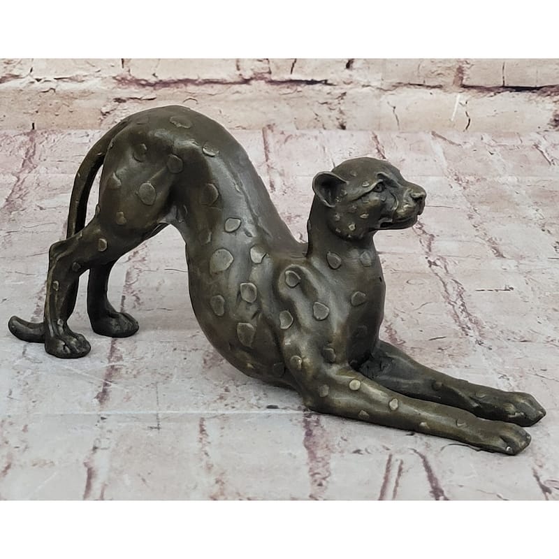 Stretching Cheetah Big Imitative Cat Bronze Figurine Figure Sculpture Signed Original 5 Inches X 10 Inches