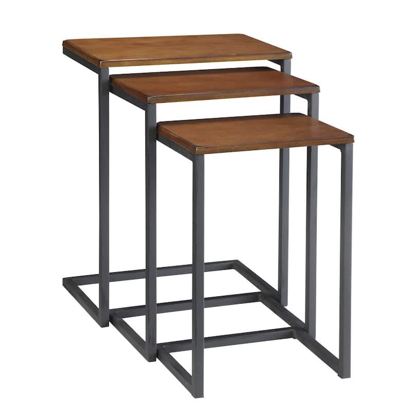 Chestnut Wood Nesting Side Tables with Black Steel Sled Base Set of 3 - 12” x 18” x 23.5” (D x W x H) - Chestnut