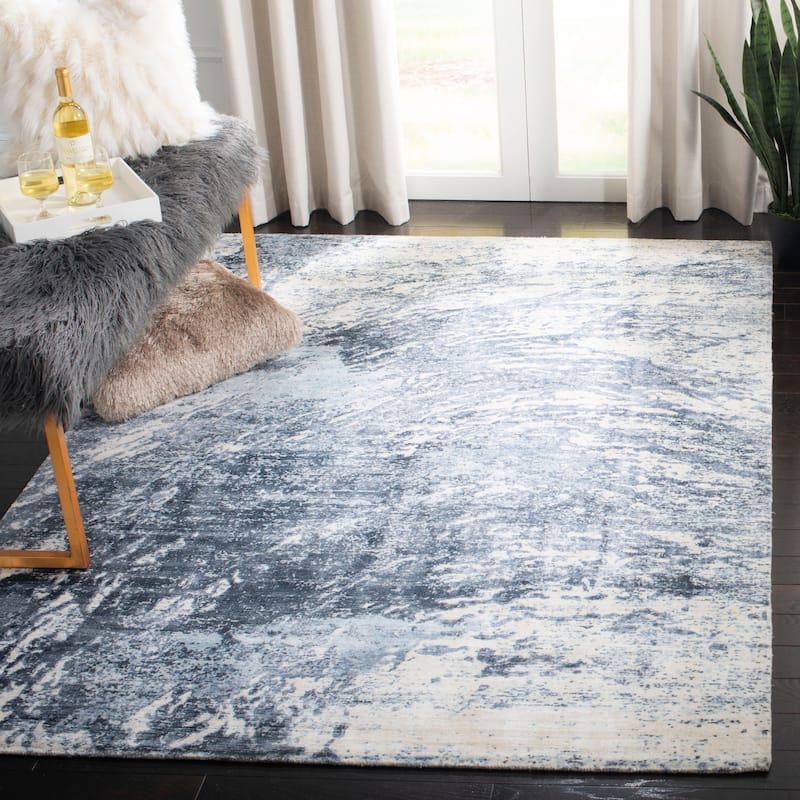 SAFAVIEH Handmade Mirage Hedwige Modern Abstract Viscose Rug - 8' x 10' - Blue/Ivory