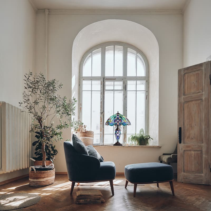 River of Goods Double Lit Stained Glass 24-Inch Table Lamp - 17" x 17" x 24"