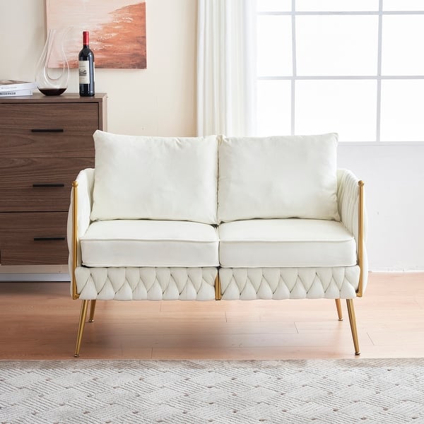 Velvet Upholstered Loveseat Sofa 2 Seater Accent Sofa with Handmade ...