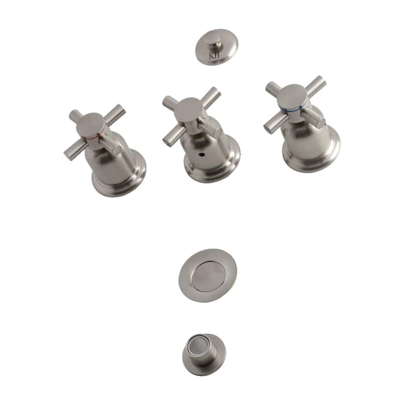 Kingston Brass Concord 1.5 GPM Widespread Bidet Faucet with 3 Cross - Brushed Nickel
