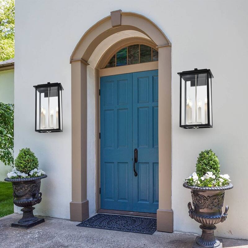 Outdoor Wall Sconce, Exterior Porch Light Wall Mount Lantern, Black and Brushed Nickel Finish with Clear Glass for House