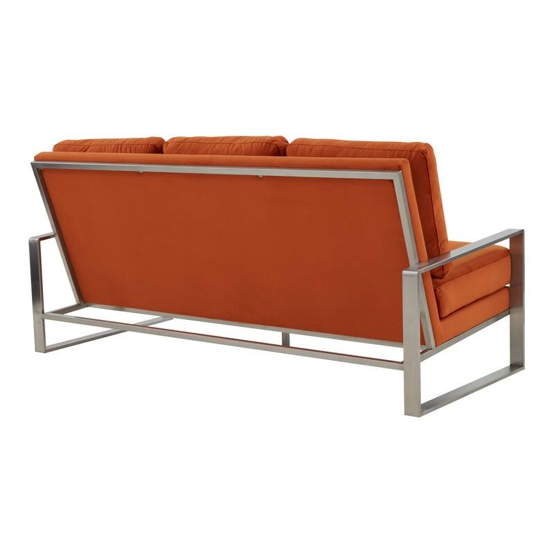 Jefferson Velvet Upholstered 3 Seater Sofa with Silver Metal Frame with Removable Cushion for Living Room, Bedroom, Office