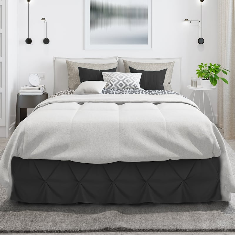 Nestl Pinch Pleat Bed Skirt - Soft Premium Microfiber Ruffle Bed Skirt - 14" Tailored Pintuck Wrap Around Dust Ruffle - Queen - Black