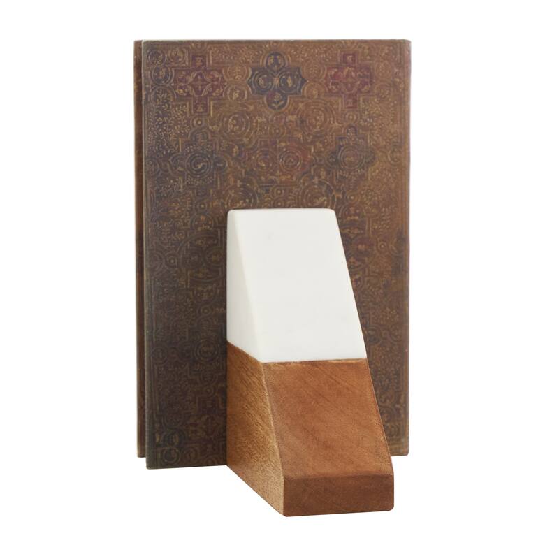 Brown Marble Triangle 3 lbs Geometric Decorative Bookends with White Marble Tops (Set of 2)