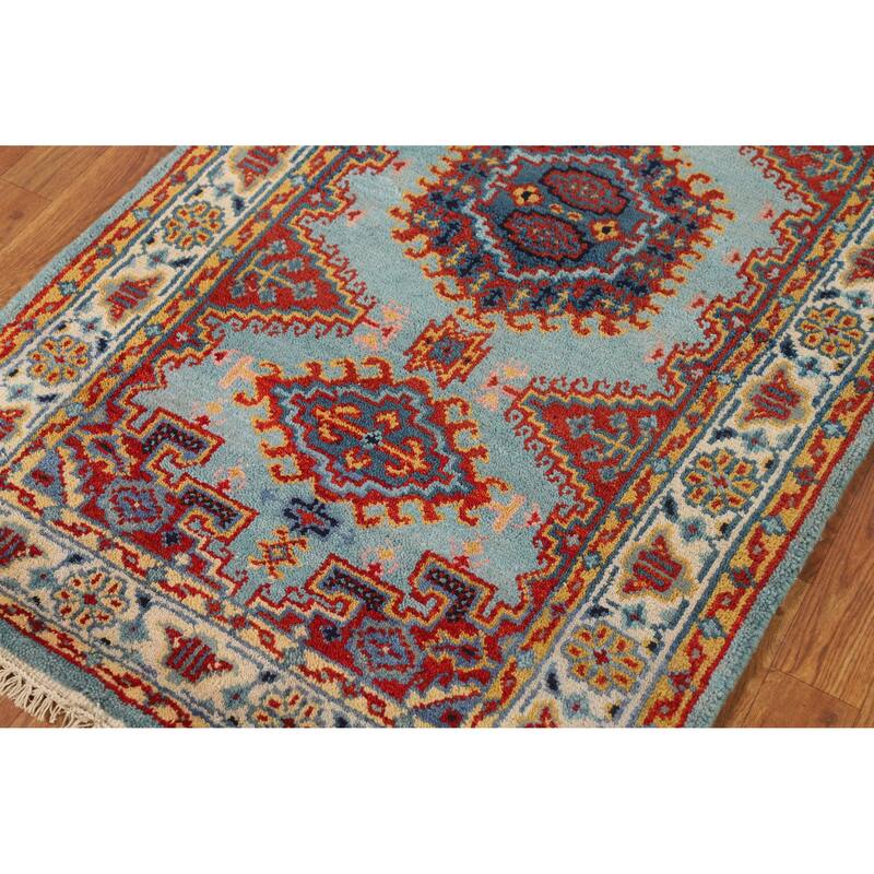 Hand Knotted Oriental 100% Wool Carpet Traditional Geometric Navy Blue & Blues Viss Area Rug - 5' 2'' X 3' 0''