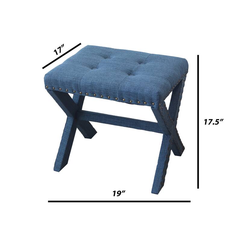Modern Chic Vanity Stool X-Base Ottoman With Nailhead Trim (Set of 2)