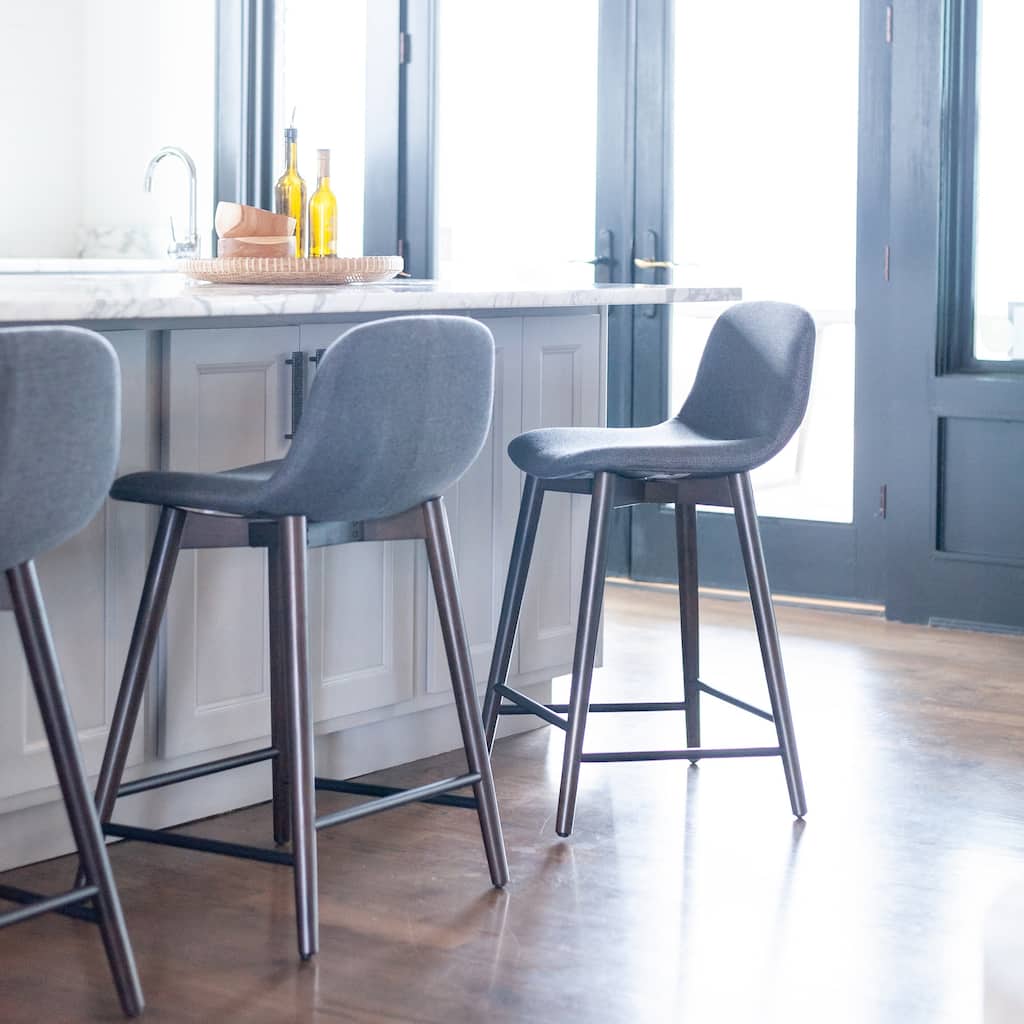 Upholstered Solid Wood Counter Stool With Footrest by East at Main