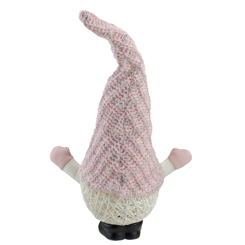 14" Pink LED Lighted Rattan Round Christmas Gnome Figure