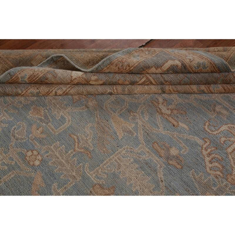 Hand Knotted Oriental 100% Wool Carpet Transitional Medallion Navy Blue & Blues Oushak Area Rug - 13' 11'' X 10' 4''