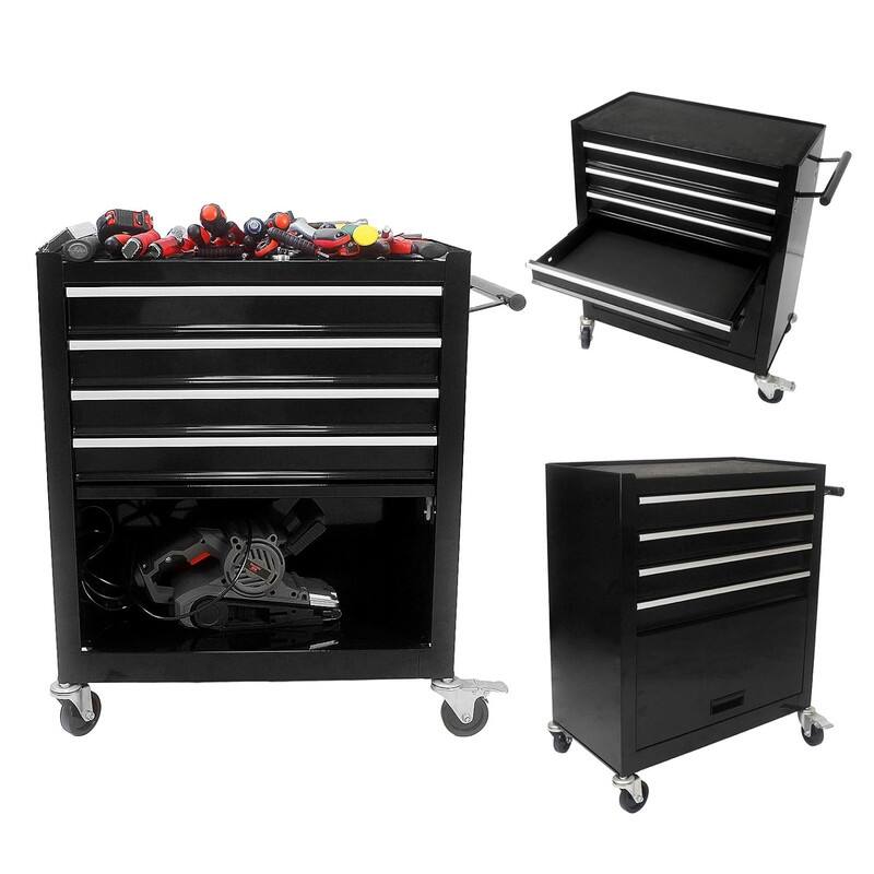 4-Drawer Rolling Tool Cart Storage Tool Box Cabinet Locked Organizer - Black