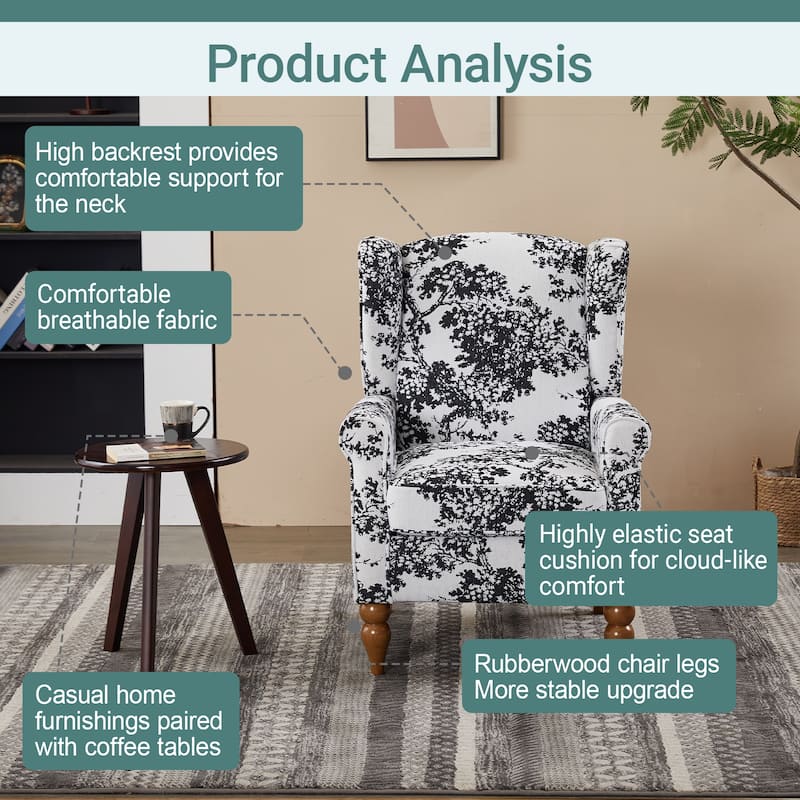 Arm Chairs Wingback Chairs with Solid Wood Coffee Table, Reading Chair