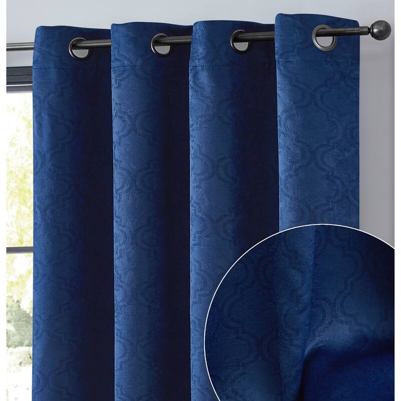 HLC.me Redmont Lattice Thermal Room Darkening Light Blocking Privacy Blackout Grommet Curtain Panels - Set of 2
