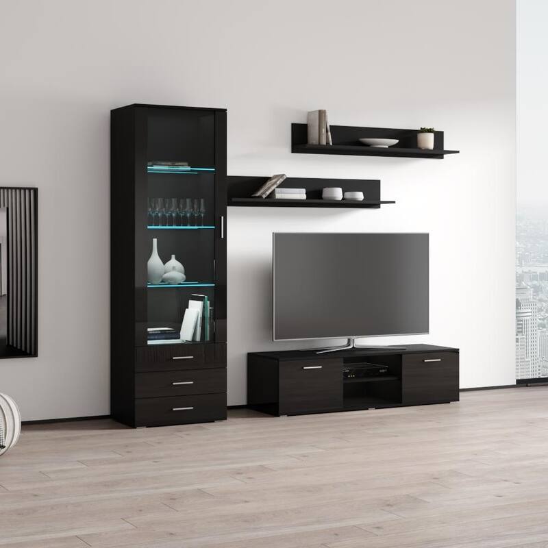 Soho 7 Modern Wall Unit Entertainment Center with 16 Color LED Lights