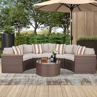 Nuon 5-piece Outdoor Patio Conversation Sets Half Moon Furniture Rattan Wicker Sofa Sectional Set by Havenside Home