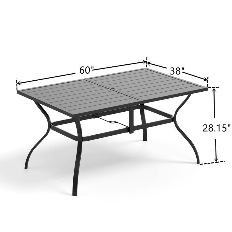 MAISON ARTS 7-Piece Outdoor Dining Set Steel Rectangle Table & Elegant Cast Iron Pattern Dining Chairs