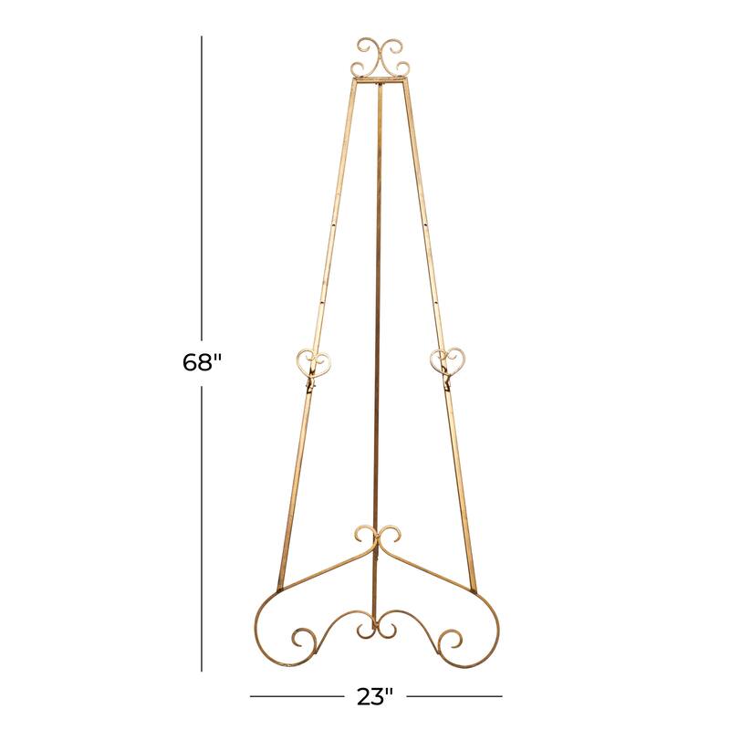 Gold Metal Extra Large Adjustable 3 Tier Scroll Display Easel with Chain Support - 23 x 33 x 68