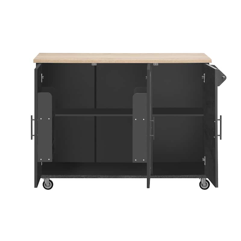 Kitchen Island on Wheels 51.2"W Geometric Twill Stripe Textured Kitchen Island with Drop Leaf Multifunctional Storage Cart