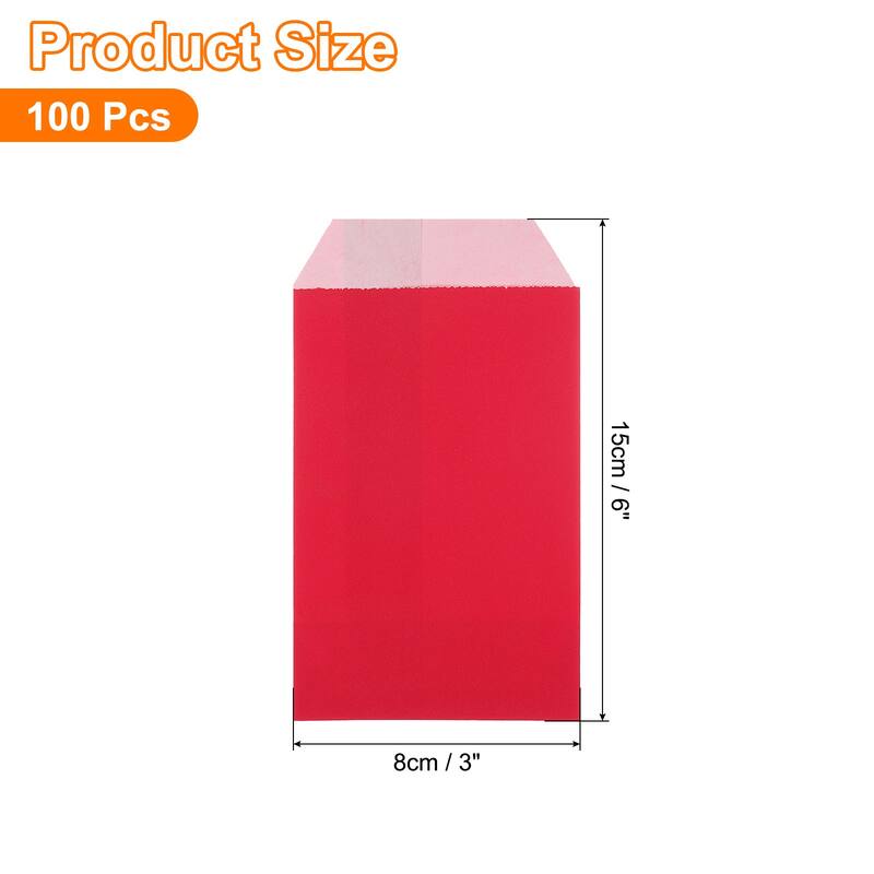 100Pcs Kraft Paper Treat Bags 3 x 6" Greaseproof Flat Kraft Paper Bags - Red - Red