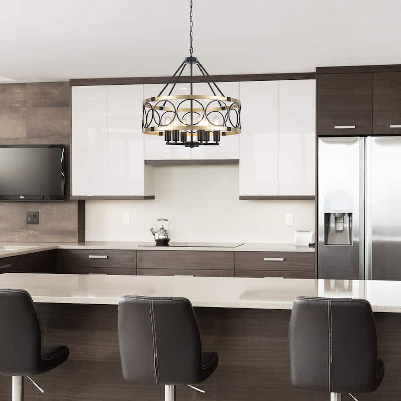 6-Light Candlestick Hanging Circle Linear Foyer Chandelier Lighting for Dining Room Kitchen Island