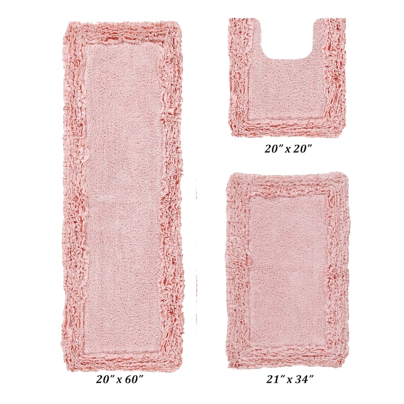 Better Trends Shaggy Border Collection Bathroom Rug -100% Cotton Tufted, Non-Skid Spray Latex Backing, Machine Washable Bath Mat - 3 Piece Set (20" x 20" | 21" x 34" | 20" x 60") - Pink