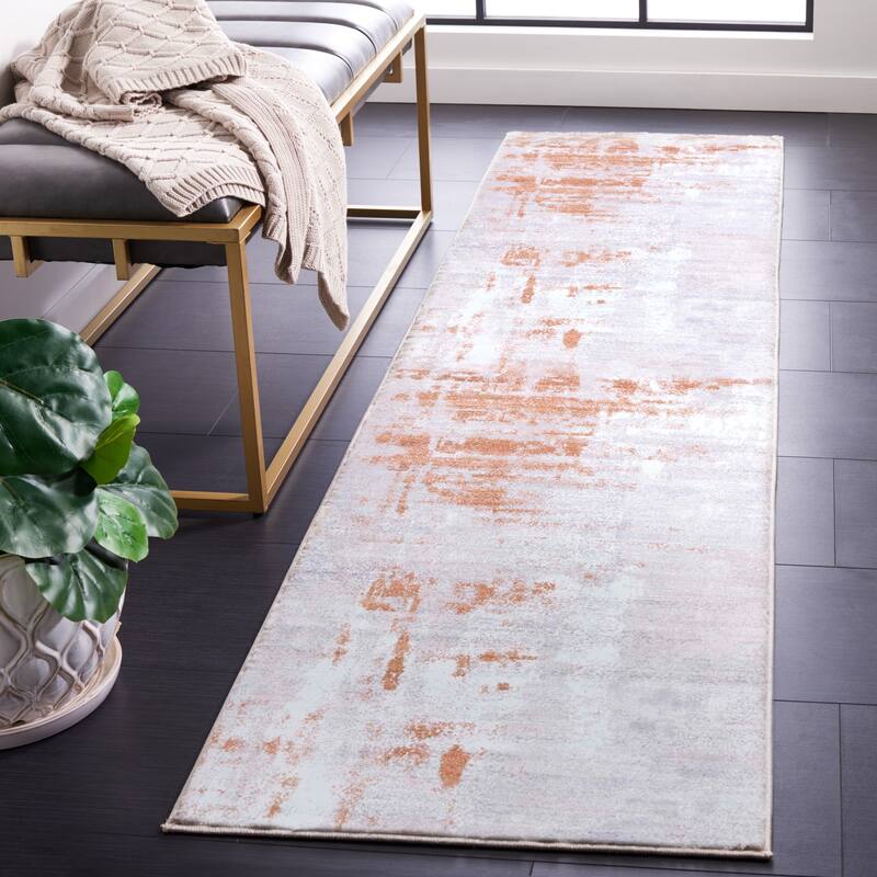 SAFAVIEH Tacoma Machine Washable Slip Resistant Vada Modern Abstract - 2' 6" x 8' - Grey/Rust - Runner