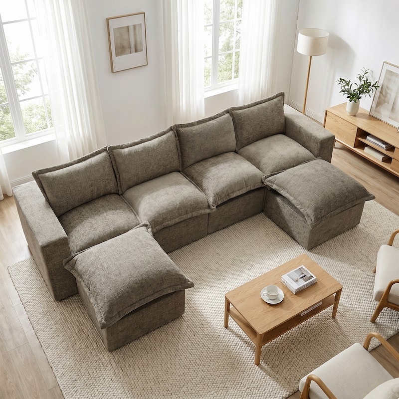 Comfy Cloud Couch Plush Modular Sectional Sofa For Living Room - Camel/6 piece - Symmetrical