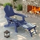 preview thumbnail 1 of 47, Bonosuki Folding Adirondack Chair with Retractable Ottoman and Cup Holder Lawn Outdoor Lounge Chair Navy Blue