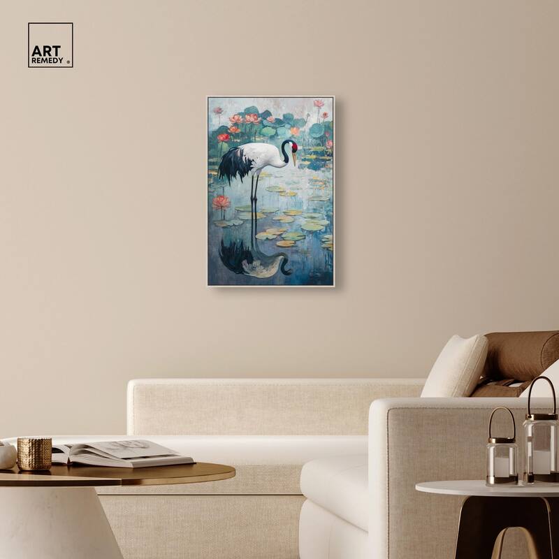 Crane in Lilies II Canvas by Art Remedy