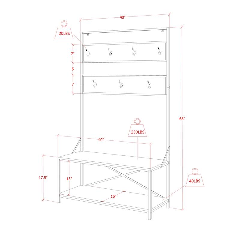 EVE-Modern 68-inch Height Mixed Material Hall Tree With Bench and Storage - 40*15*68 inches