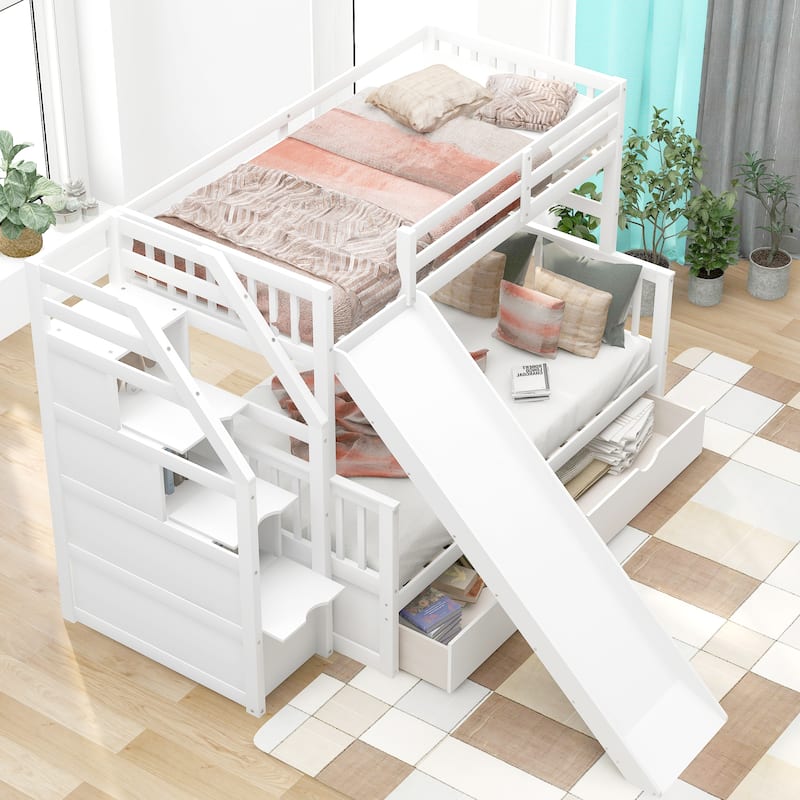 Multifunction Bunk Bed with Drawers, Storage and Slide
