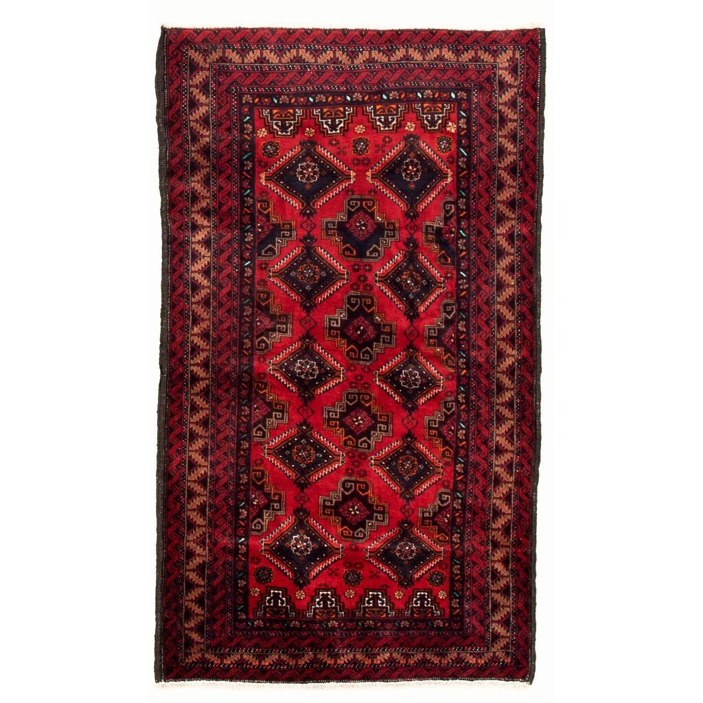 Hand-knotted Rizbaft Red Wool Rug - 3'5 x 5'11/3'5" x 5'11"